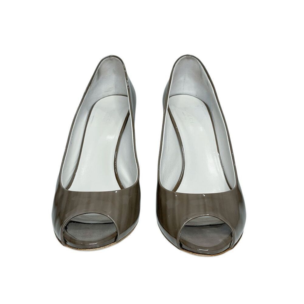 Gucci Acquarel Patent Leather Pumps Gravel Peep Toe Heels GG Logo EU 39.5 - Picture 4 of 12